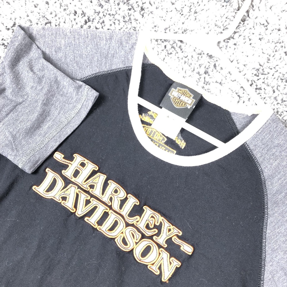 Harley-Davidson Shirt Mens Medium‎ Black Gray Raglan Short Sleeve Biker